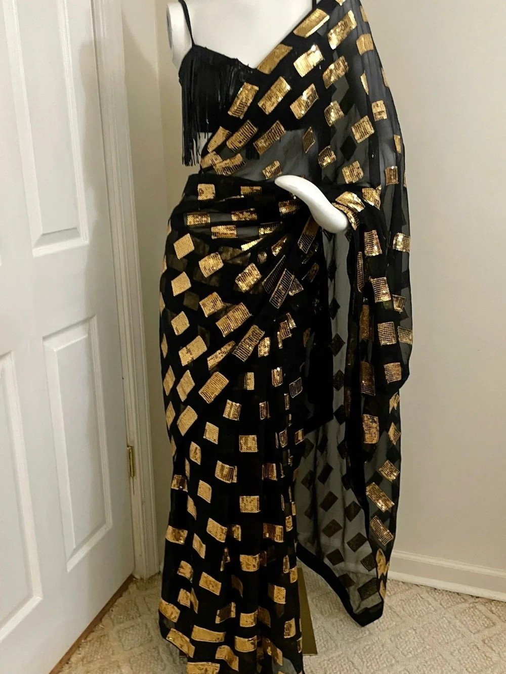 Party Sequin Wrap Dress - Black and Gold
